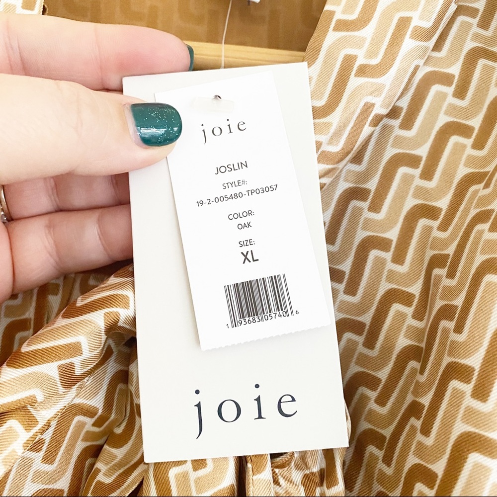 Joie Joslin Bow Tie Silk Blouse Chain Print Oak Tan XL NWT - Picture 6 of 13